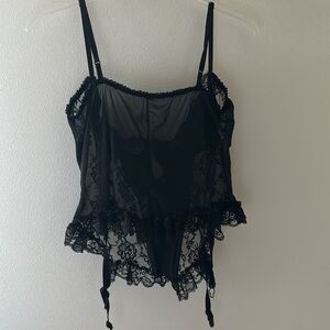 Design by FARIS vintage intimates sheer lace corset‎ black Sz 3X